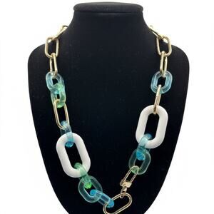 Gold and Blue Chain Necklace with Lobster Claw Closure